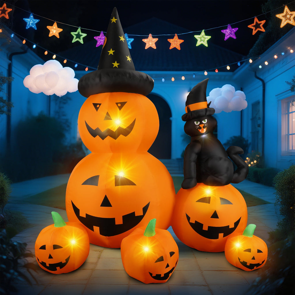 MAGOTAN 5 FT Halloween Inflatables Cape Pumpkin Outdoor Decorations Cape Pumpkin Halloween Inflatable Blow Up Halloween Cape Pumpkin Decoration Build-in LED Lights