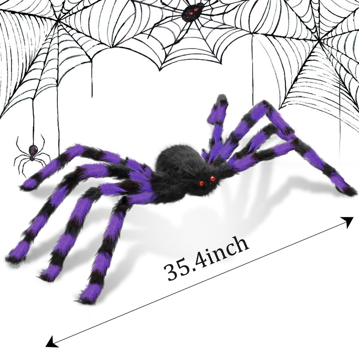 Innens 11.8ft Halloween 144 LED Purple Spider Web Lights with 35" Giant Spider Light up Cobweb Halloween Decorations for Indoor Ourdoor Garden Yard Home Patio (Black, 1Pc)
