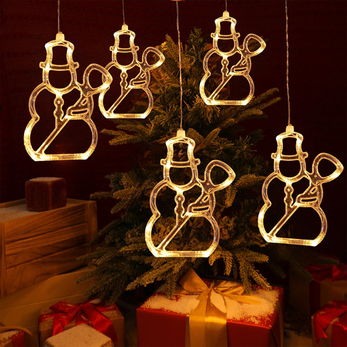 SCNOR Christmas LED Window Lights, Battery Operated Warm White with Suction Cup, Snowman Tree Holiday Decor for Indoor Bedroom Display