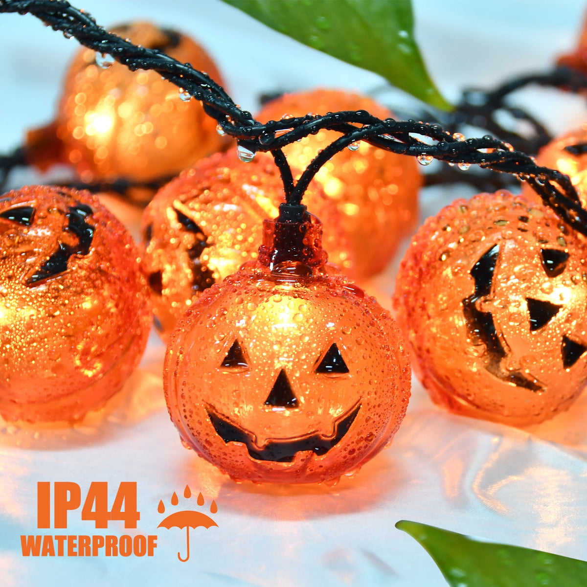 Halloween Pumpkin String Lights, 8.5Ft Outdoor Halloween Decorations Lights with 10 Jack-O-Lantern Lights, Hanging Pumpkin String Lights Party Patio Garden Window Decor