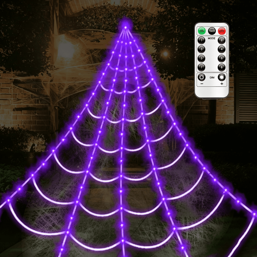 Halloween Decorations Spider Web Lights,4FT Diameter 70 LED with Black Spider, Waterproof Net Lights, Remote Control, 8 Modes Cobweb Halloween Decorations for House Garden Indoor Outdoor (Purple)