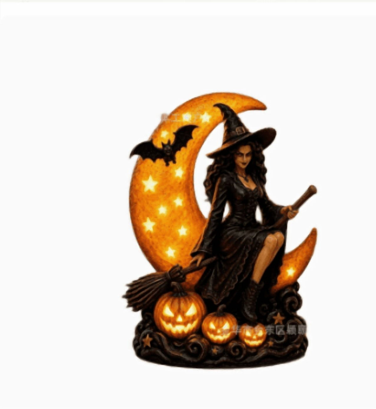 Halloween Witch Cauldron Garden Light, Solar Powered Halloween Projector Outdoor Decoration with Flying Witch and Lighted Cauldron, Witch Light Stake for Lawn Garden Porch Yard Decor, Style D