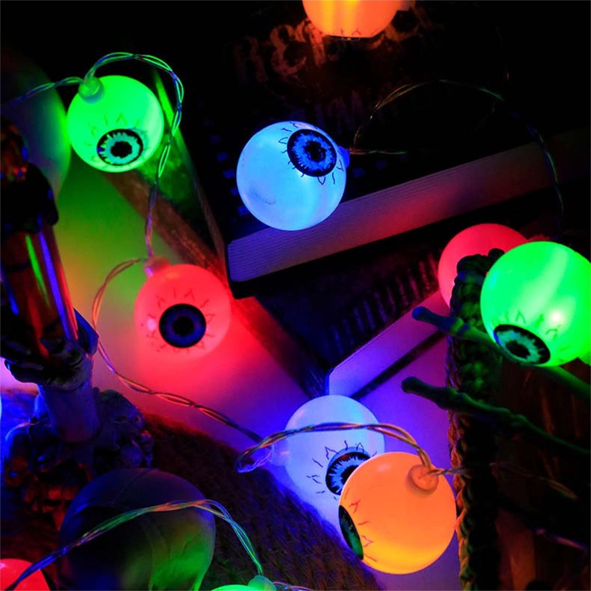 Btomtd 118.11 inch 20 LED Halloween String Light Outdoor Indoor Decorative Light for Yard Home Party Decorations for Bush Fence Porch and Tree Lighting, Multicolor