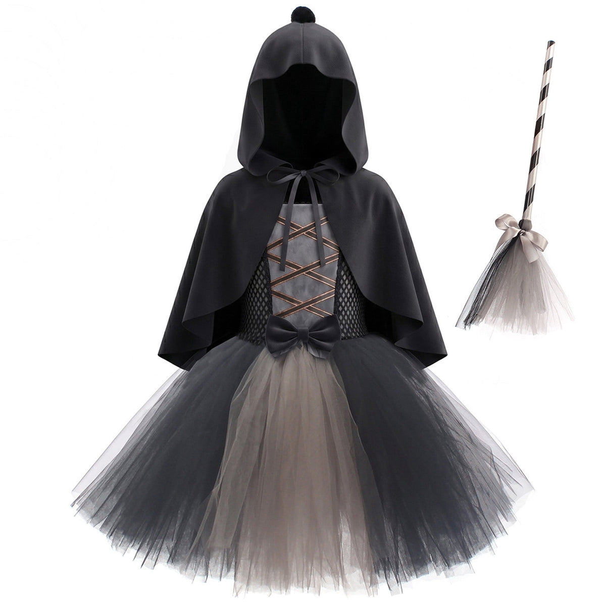 Girl Witch Tutu Dresses Cape Witch Outfit Set Halloween Dress up Party Girls Size 2-12 Years