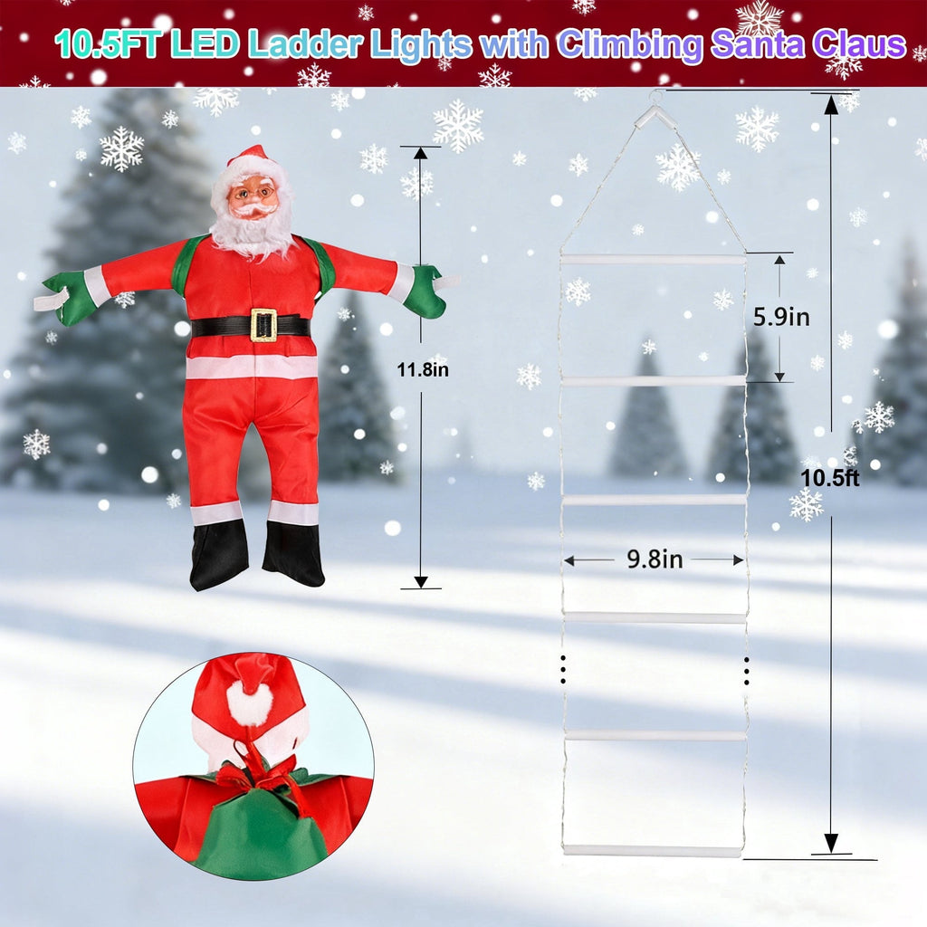 Morfone Christmas Decorations LED Ladder Lights with Climbing Santa Claus, 10.5ft Christmas Decorative String Lights for Indoor Outdoor, Window, Garden, Home, Wall, Xmas Tree Decor, Multicolor