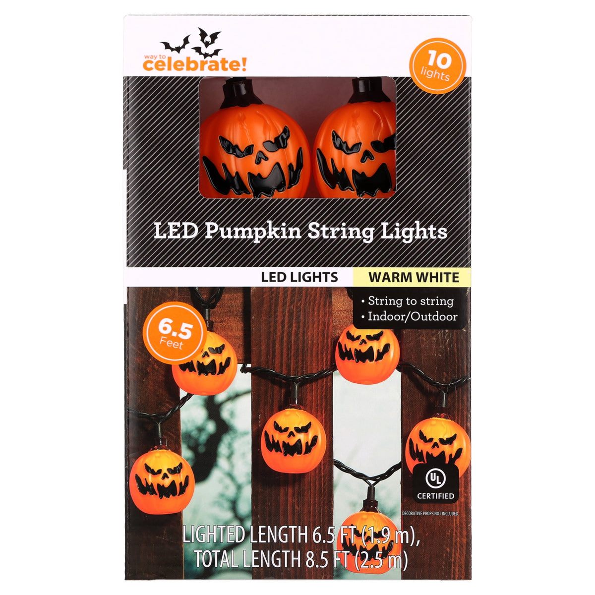 Indoor/Outdoor 10-Count LED Ghost String Lights, Warm White, 6.5', Halloween by Way To Celebrate