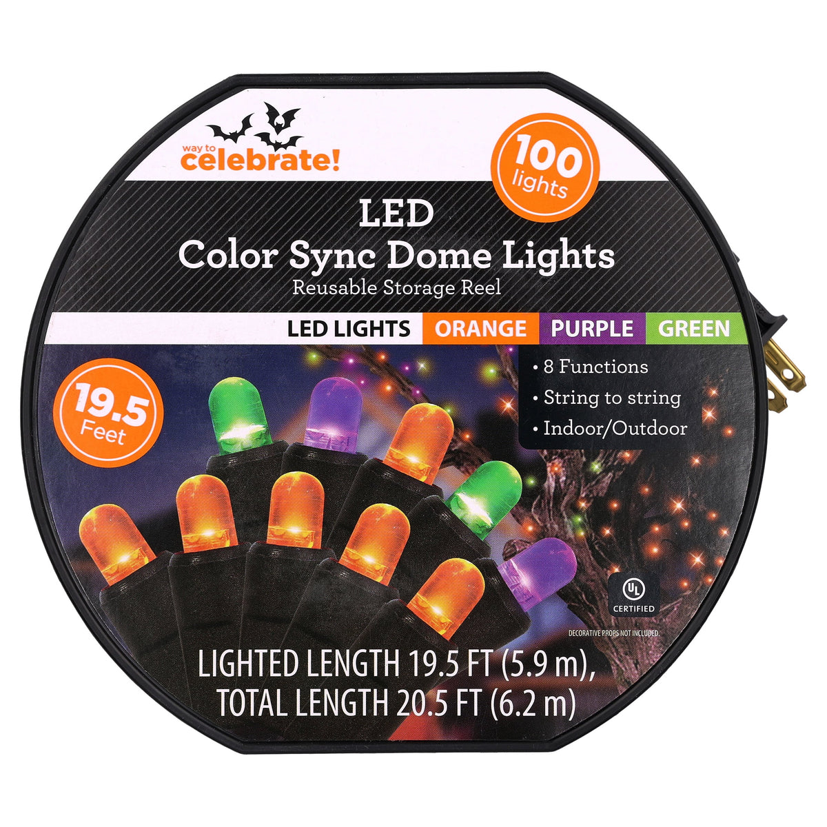 Indoor/Outdoor 100-Count LED Color Sync Dome String Lights, Purple and Orange, 19.5', Halloween by Way To Celebrate