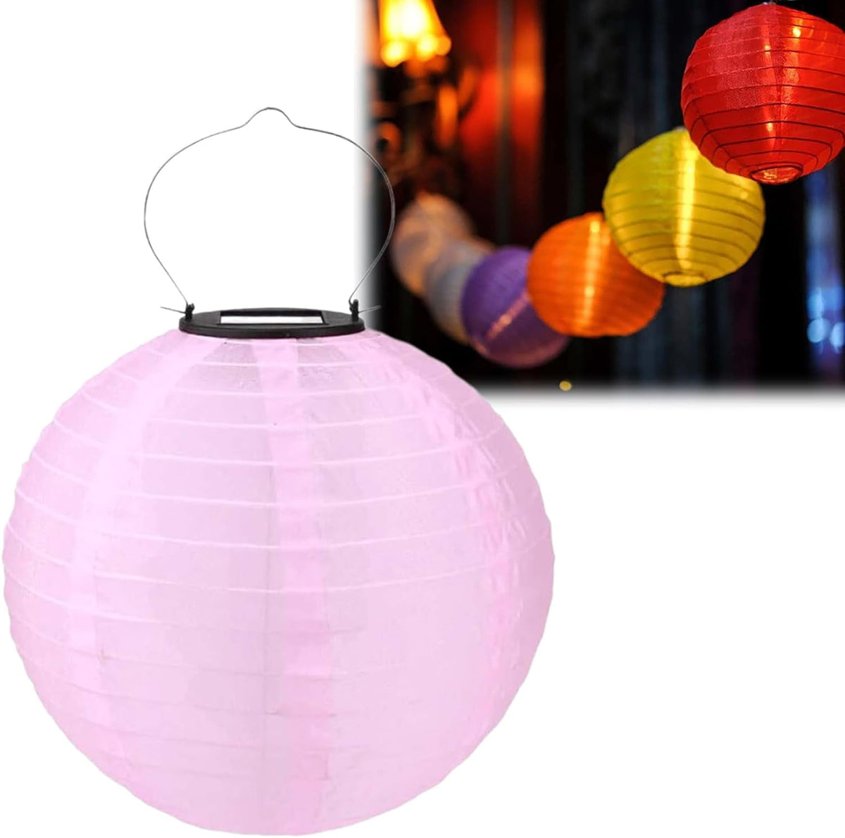 POPUQS White Solar Powered Outdoor Hanging Lanterns, Chinese Traditional 12 Inch