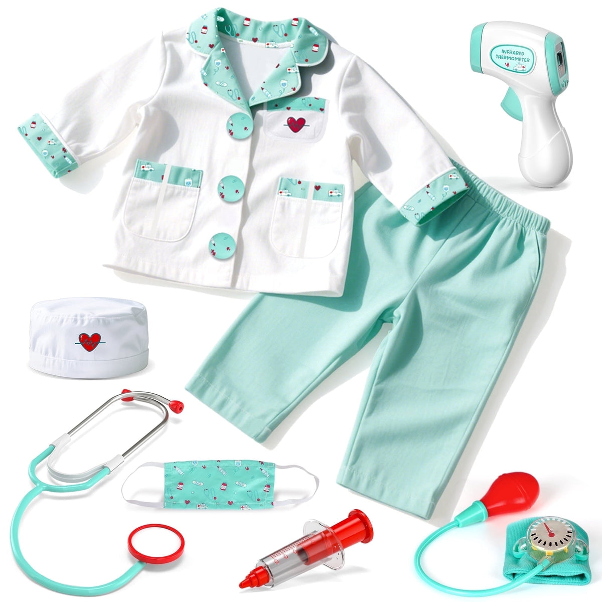 Doctor Costume for Kids Doctor Coat, Doctor Dress Up and Play Set 8 PCS with Real Stethoscope, Lab Coat Career Day Costume Kit for Toddlers Girls 3-12 - Pink