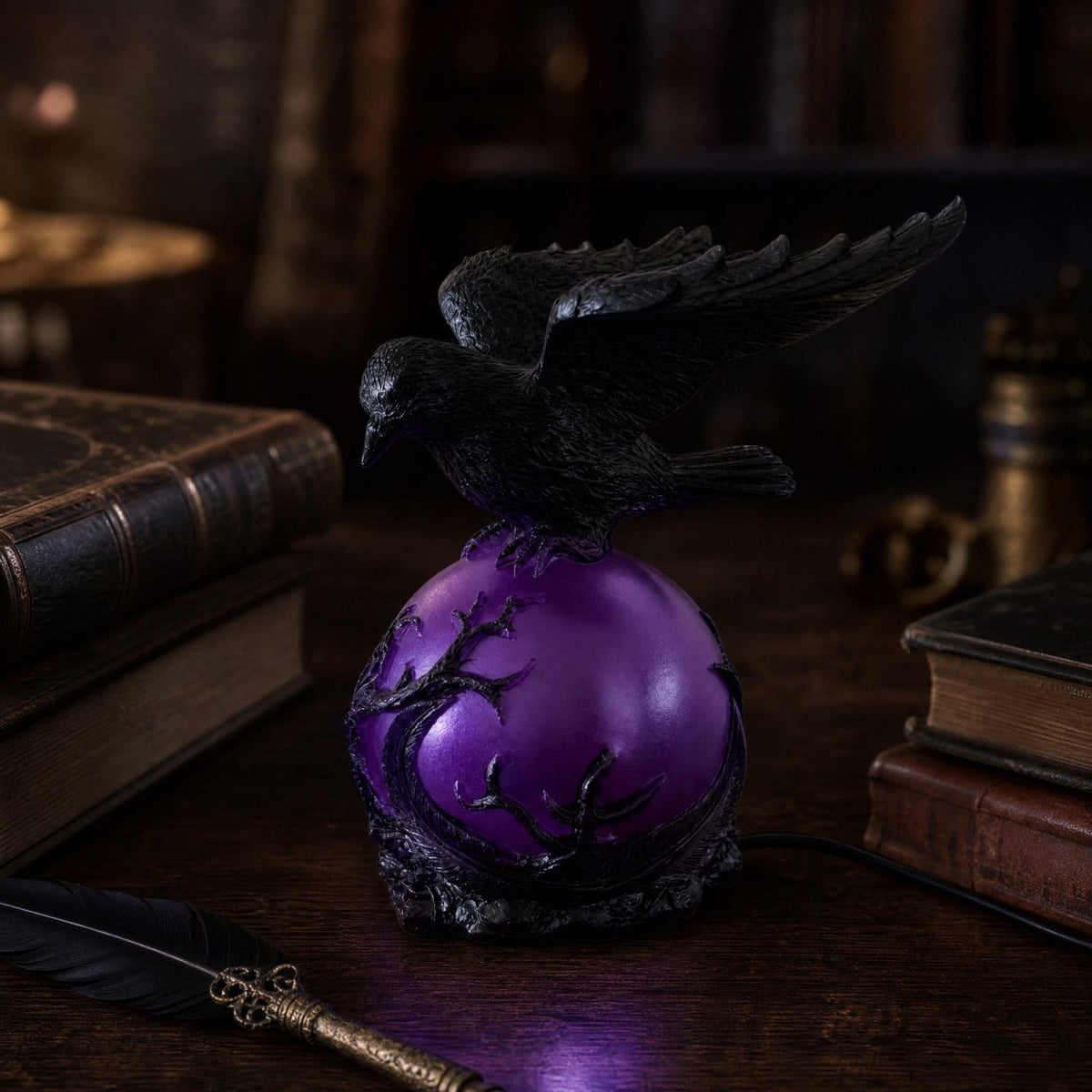 Gothic Mysterious Crow LED Flameless Candle, Luminous Sculpture, Gothic Home Decor Accent, Raven Lamp for Halloween Gifts, Bedroom Bedside, Living Room, Orange