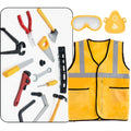 17Pcs Kids Construction Worker Costume Dress-up Set for Boys 3-6 Year Toddler Birthday Christmas Present, Pretend Role Play Builder Kit Preshool Toys with Goggles, Mask, Tool Belt, Vest, and More