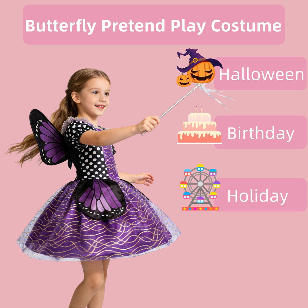 CZKHPTY Girls Rainbow Unicorn Tutu Costume Set with Headband & Wings, Kids Princess Dress Up Outfit, Sizes 9-10Y