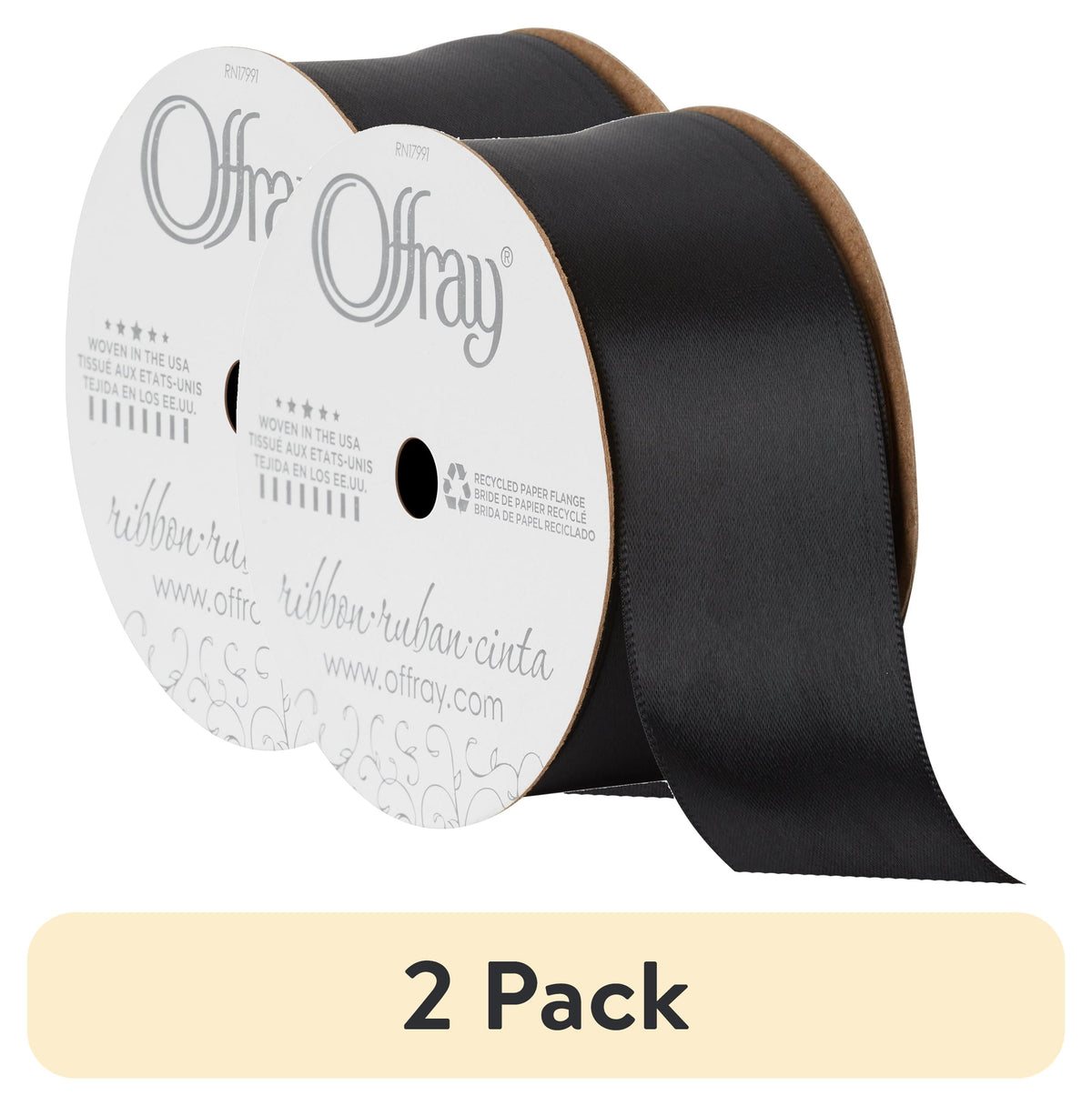 (2 pack) Offray Ribbon, Red 1 1/2 inch Double Face Satin Polyester Ribbon, 12 feet