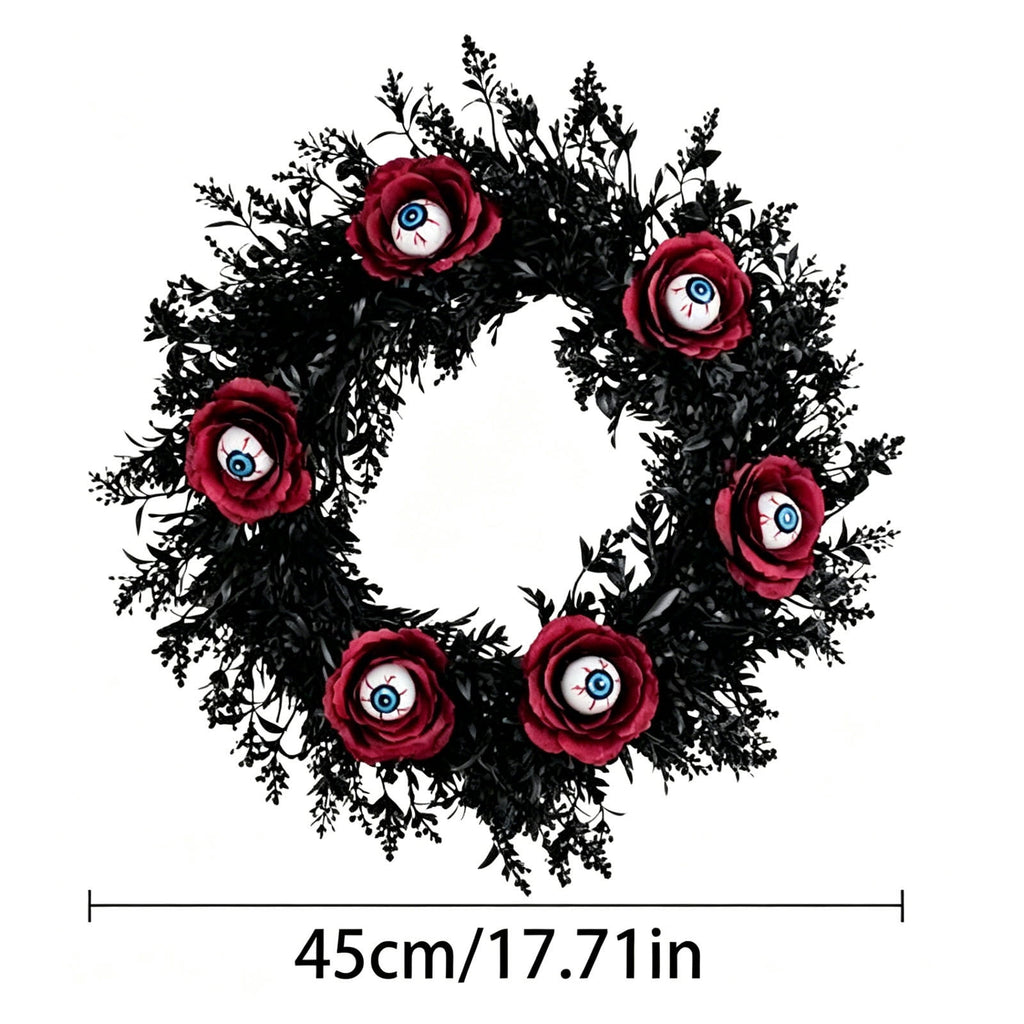 Gcvizuso Halloween Crescent Floral Wreath, Orange Red Rose Hydrangea Fall Front Door Decor for Autumn Harvest Celebration