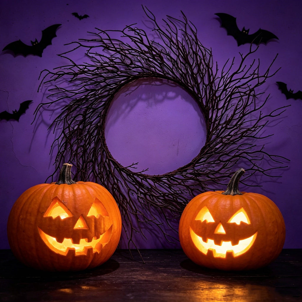 WWC Halloween Wreath, 18 inch Black Bats and Bare Branch Wreath, Gothic Halloween Decor Twig Wreath for Halloween Party Front Door Porch and Fireplace