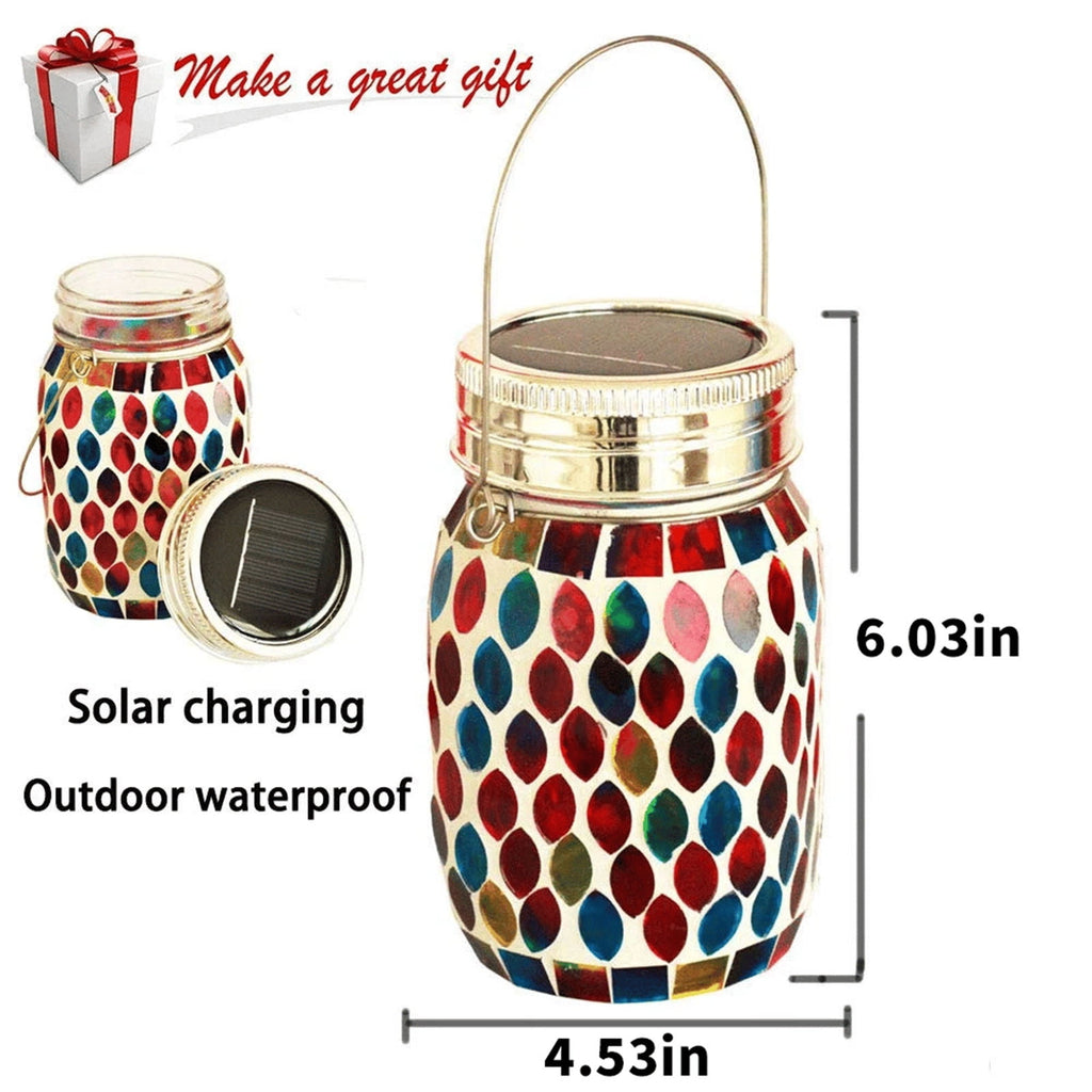 Hanging Solar Lantern,Solar Jar Light,Outdoor Waterproof Mosaic Glass Hanging Solar Lantern for Garden,Decorative Solar Lamp LED Night Light for Backyard(Blue 6*4.5in)