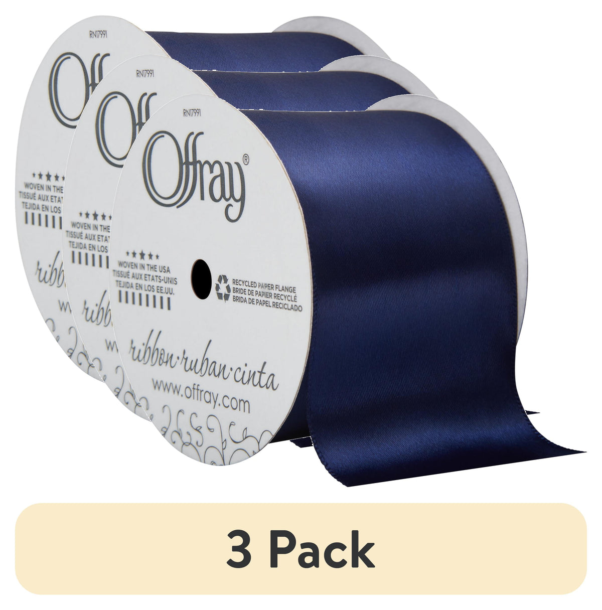 (2 pack) Offray Ribbon, Red 2 1/4 inch Single Face Satin Polyester Ribbon for Sewing, Crafts, and Gifting, 9 feet, 1 Each