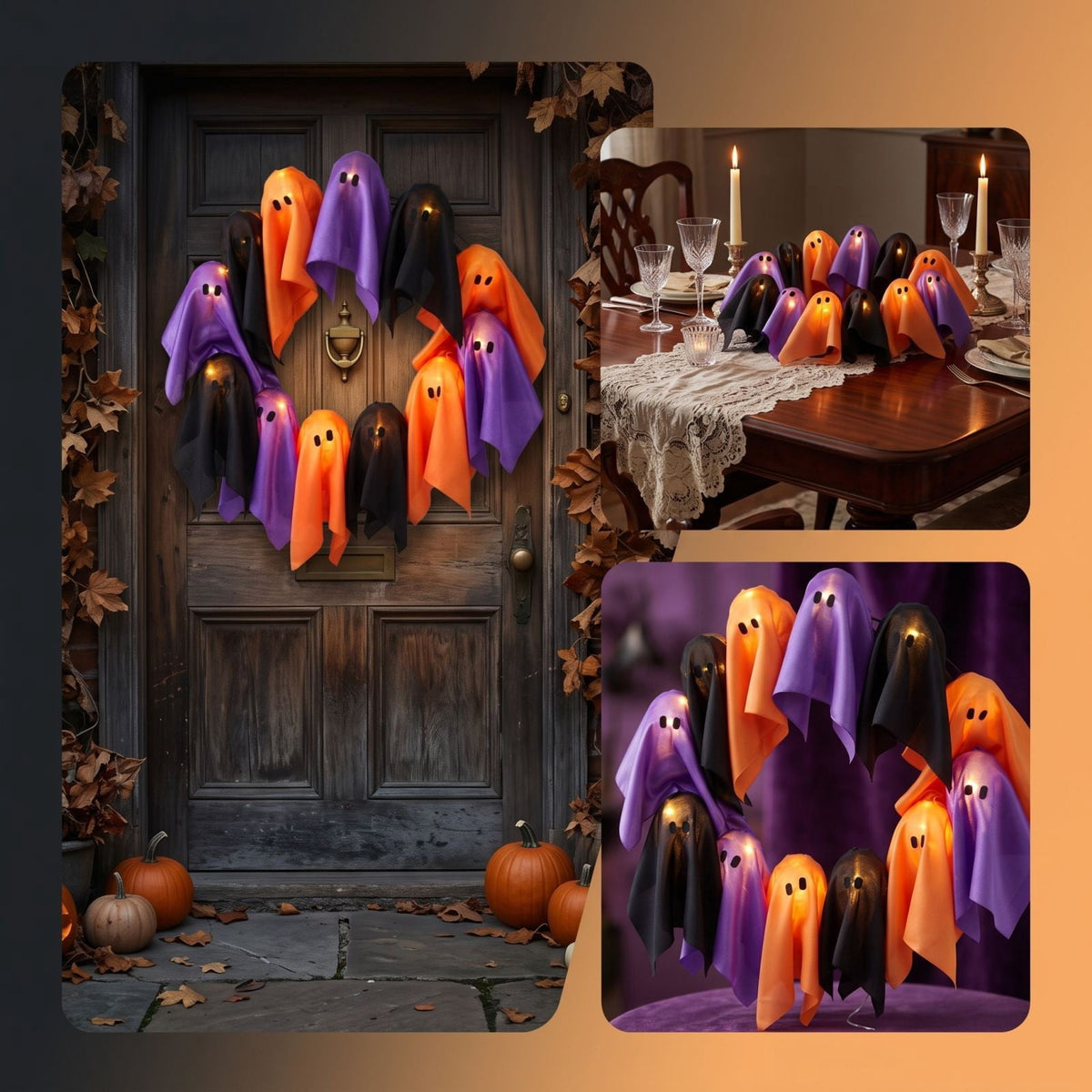 Gcvizuso Halloween Wreath with LED Light String, Purple Rose Black Crow Oval Spooky Twig Wreath for Front Door Window Fireplace Decor