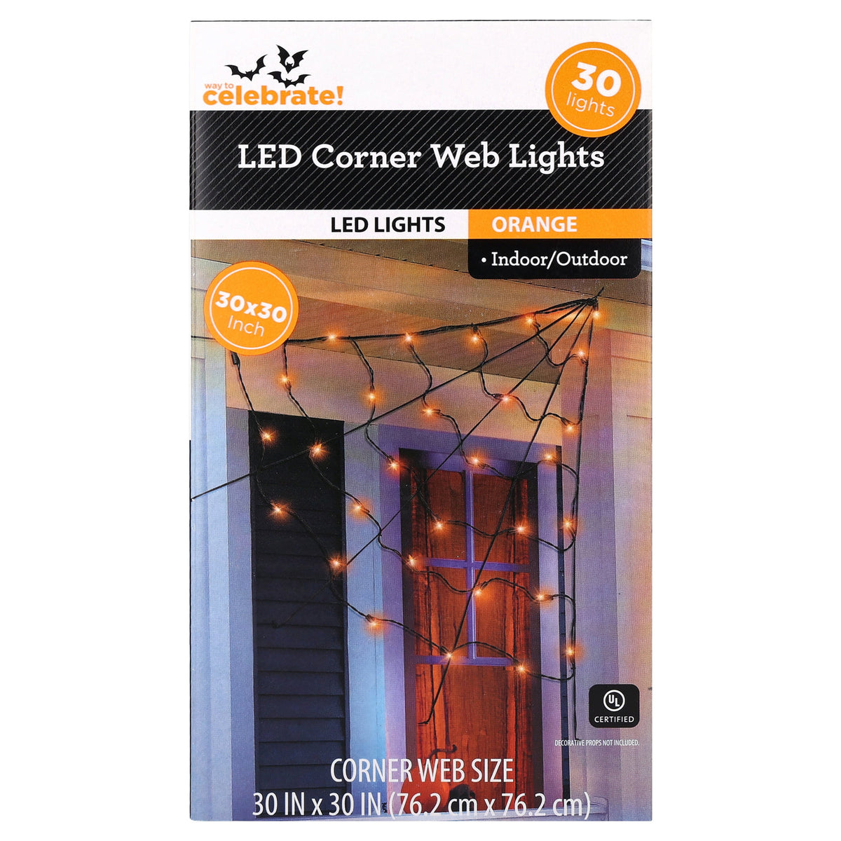 Indoor/Outdoor 30-Count LED Corner Web Lights, Multicolor, 30" x 30", Halloween by Way To Celebrate