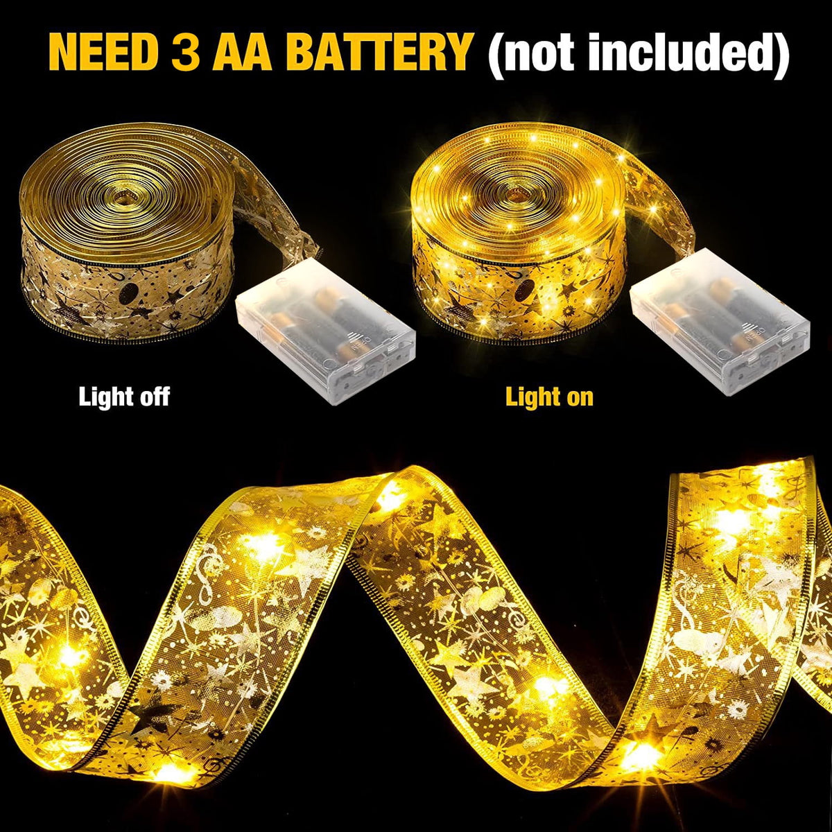 BN-LINK 33Ft Christmas String Lights with 2 Lighting Modes, 100 LED Ribbon Lights, Christmas Tree Decorations Battery Operated for Party Xmas