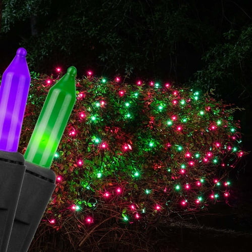 4’ x 6’ Halloween Net Lights Outdoor 150 Orange and Purple Lamps on Black Wire