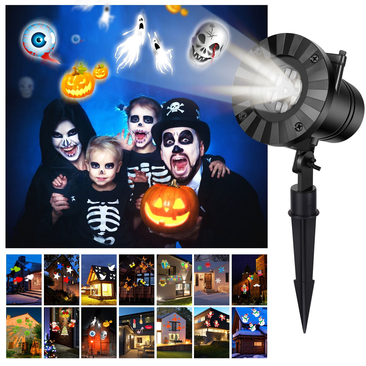 Christmas Halloween Projector Lights, Outdoor Christmas Decorations, LED Projection Lamp 16 Slides for Christmas Party Holiday Yard Garden Decoration