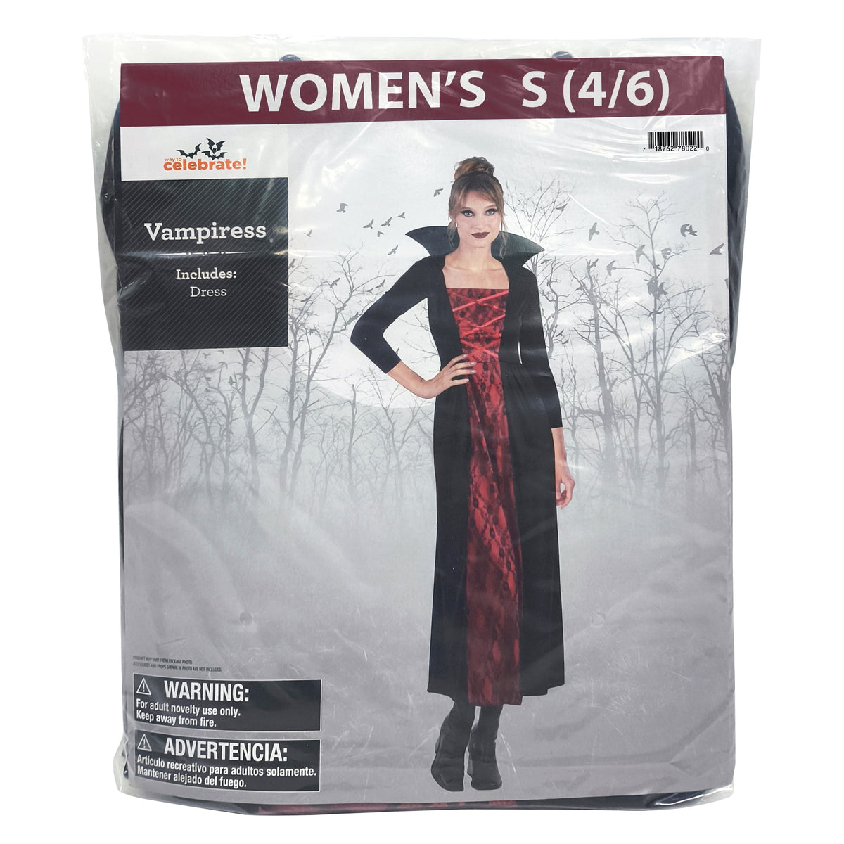 Vampiress Halloween Costume for Adults, Women's Size S (4/6), by Way to Celebrate