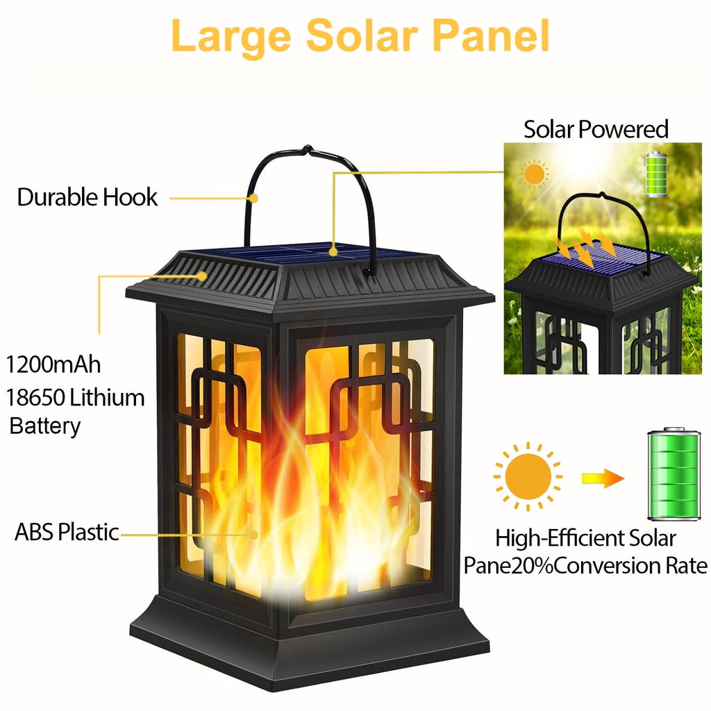 SZRSTH Solar Lanterns Outdoor, Waterproof Hanging Solar Lanterns, Garden Solar Powered Flame Lights LED Lanterns Lights for Patio Pathway Deck Yard (2 Pack)
