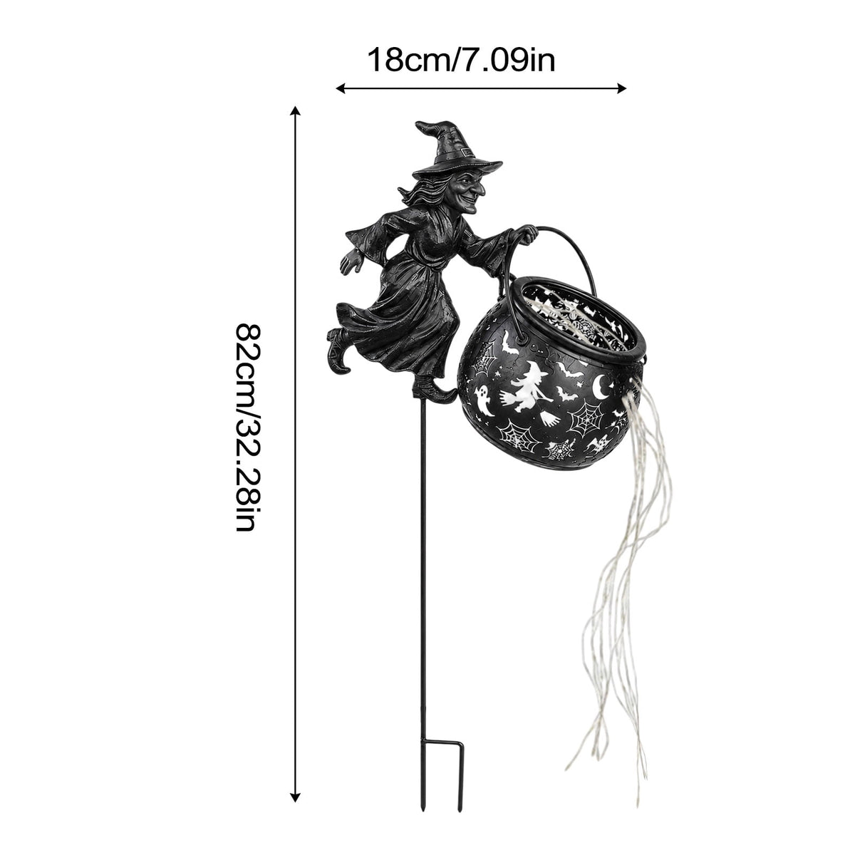 Halloween Witch Cauldron Garden Light, 3D Witch Cauldron LED Projector Outdoor Decor, Solar Powered Garden Stake Light with Halloween Shadow Projection Effect