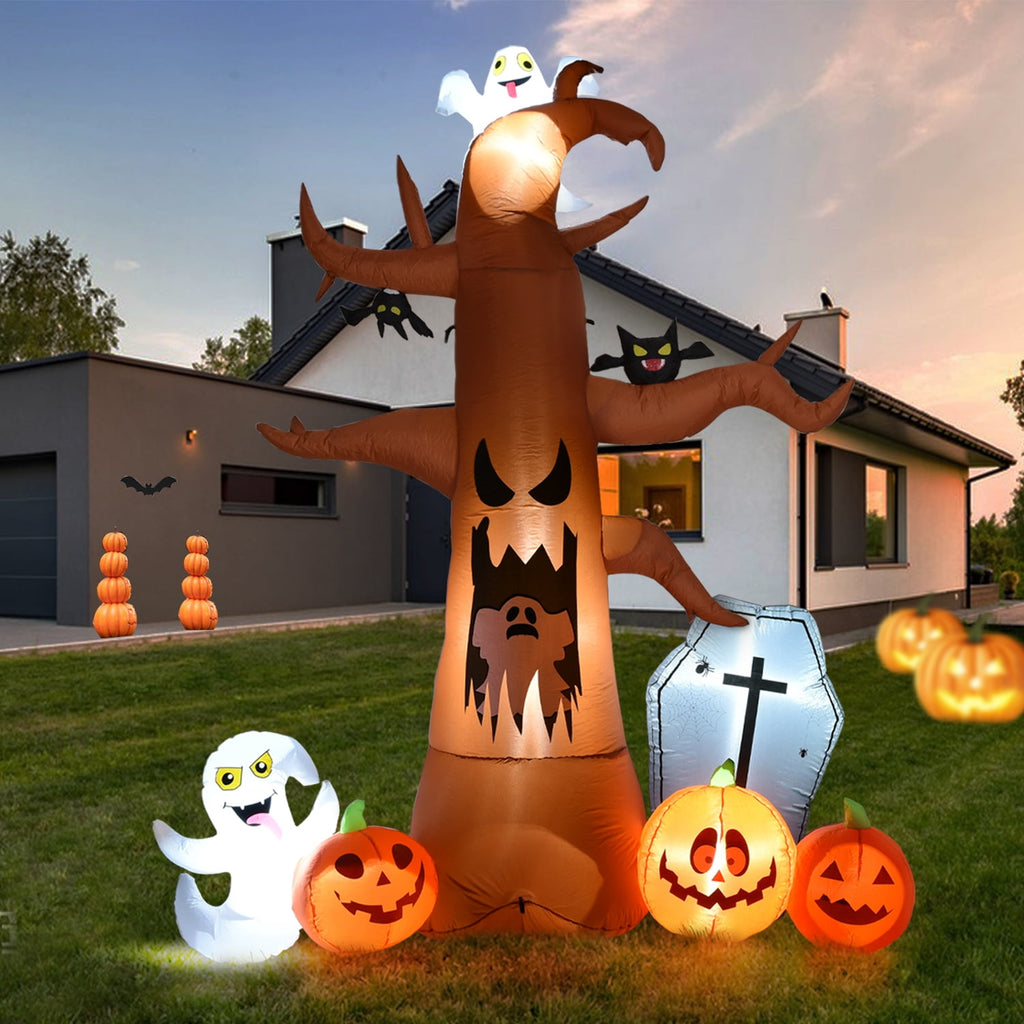 Coolmade 8 ft Halloween Inflatable Dead Tree with Ghost Pumpkins Tombstone Bat Built‑in LED Lights Outdoor Yard Decor`