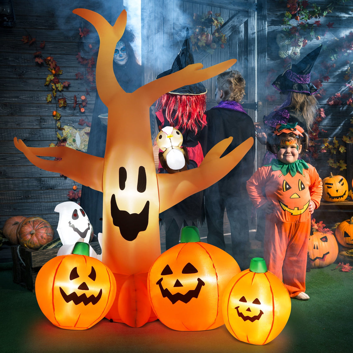 Yexmas 8FT Halloween Inflatables Dead Tree,Outdoor Halloween Decorations with Built-in LED Lights ,Halloween Blow Up Yard Decorations with Pumpkin,Ghost,and Owl