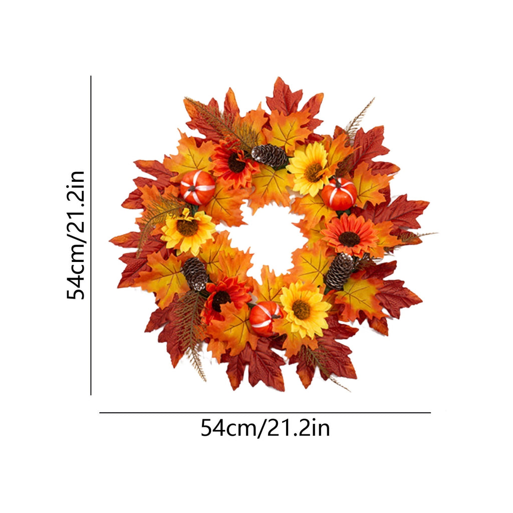 HOARBOEG Autumn Harvest Sunflower Wreath, Artificial Pumpkin Maple Leaf Fall Wreath for Front Door, 21.65 in Thanksgiving Wall Hanging Decor, Outdoor Indoor Harvest Decor