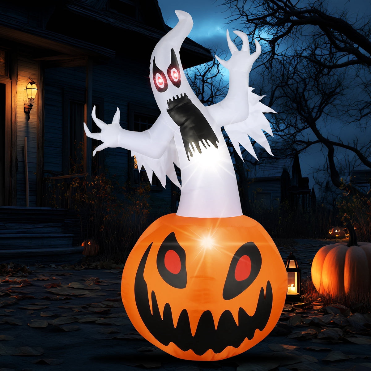 MAGOTAN 9 FT Halloween Inflatables Archway Outdoor Decorations Pumpkin Ghost Archway Halloween Inflatable Blow Up Pumpkin Tombstone Decoration Build-in LED Lights