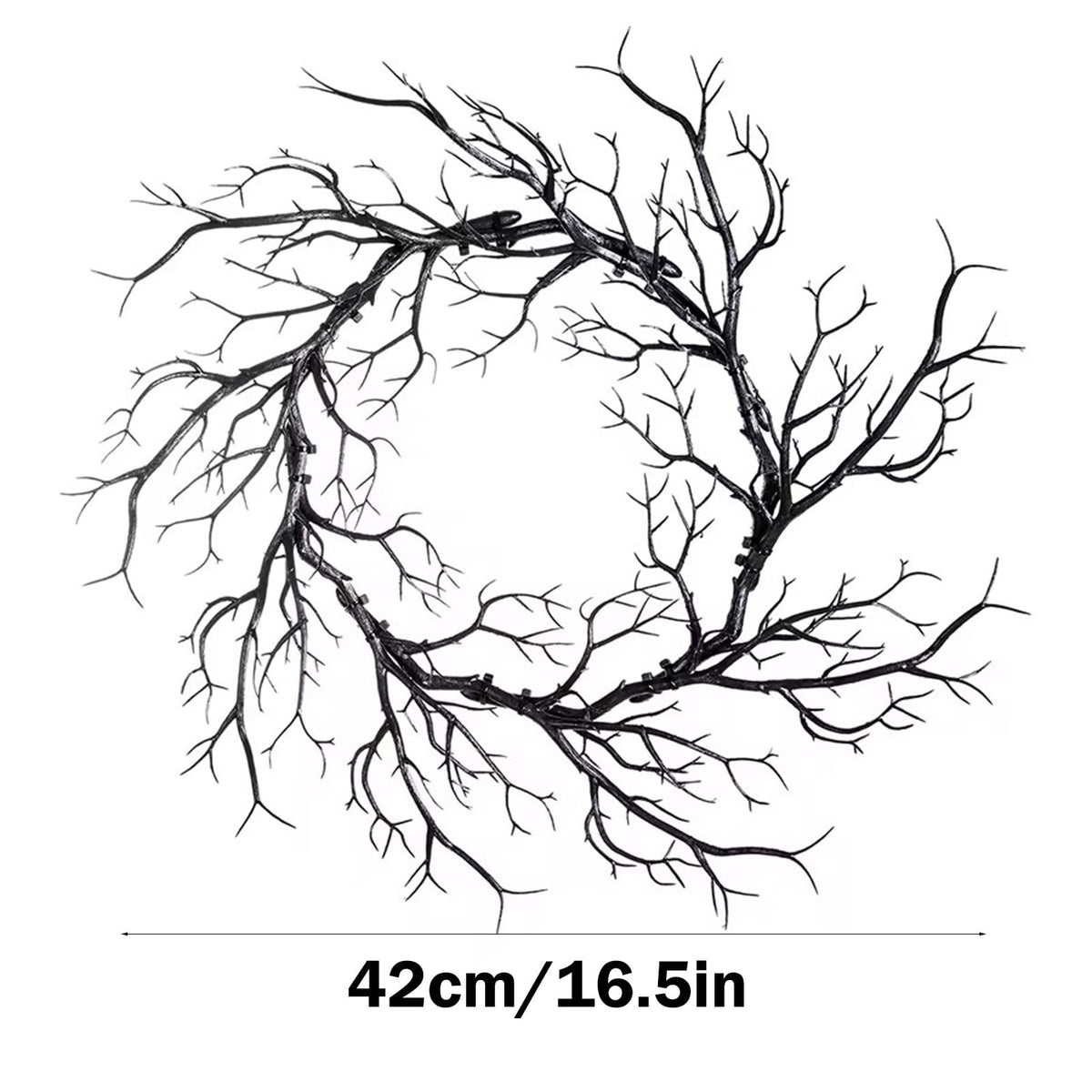 WWC Halloween Wreath, 18 inch Black Bats and Bare Branch Wreath, Gothic Halloween Decor Twig Wreath for Halloween Party Front Door Porch and Fireplace