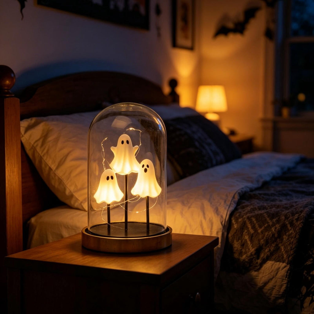 Clearance Halloween Decor-Halloween Decorations Indoor-Light up Ghost in Glass Like-Cute Ghost with Light for Home Kitchen Mantel Tabletop Party Decor and Holiday Decorations Best Halloween Gifts