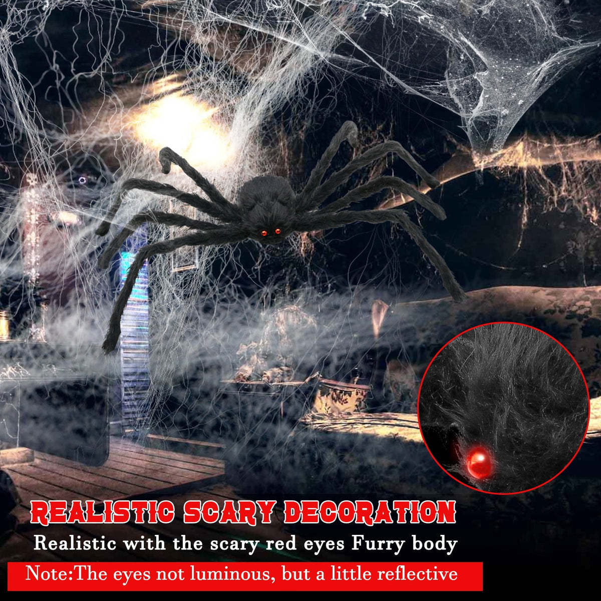 Innens 11.8ft Halloween 144 LED Purple Spider Web Lights with 35" Giant Spider Light up Cobweb Halloween Decorations for Indoor Ourdoor Garden Yard Home Patio (Black, 1Pc)