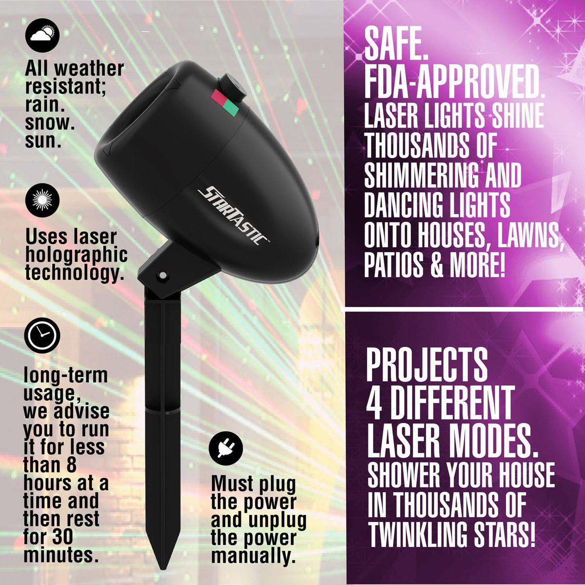 Startastic Laser Projector Lights Indoor Outdoor Holiday Star Lights for Christmas Halloween Waterproof