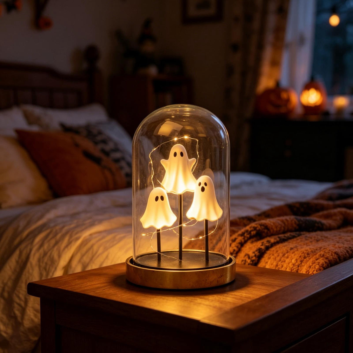 Ghost Night Light Halloween Decorations Bedside Night Light with Tap Control, Dimmable Nursery Decor Lamp, Fun Ghost Gift for K*ids, Halloween Room Decor, Ghost Lamp