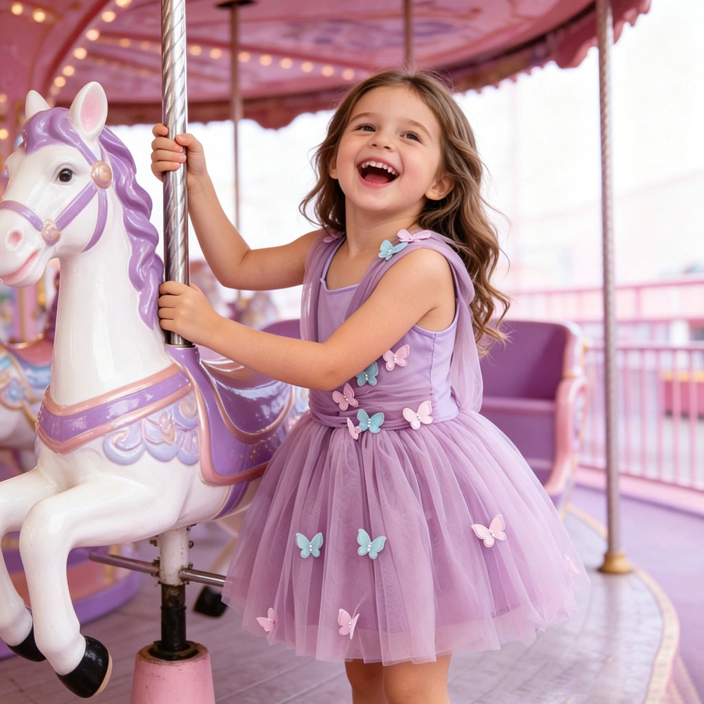 CZKHPTY Girls 3D Butterfly Fairy Tutu Dress, Whimsical Garden Princess Pretend Play Fancy Outfit, Sizes 7-8Y