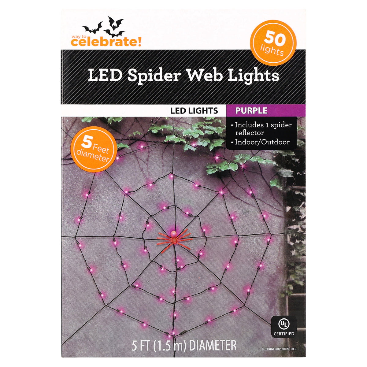 Indoor/Outdoor 50-Count LED Spider Web Lights, Multicolor, 5', Halloween by Way To Celebrate