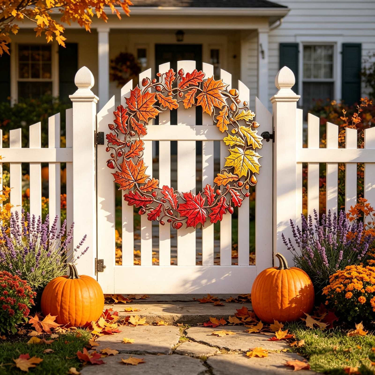 HOARBOEG Autumn Harvest Sunflower Wreath, Artificial Pumpkin Maple Leaf Fall Wreath for Front Door, 21.65 in Thanksgiving Wall Hanging Decor, Outdoor Indoor Harvest Decor