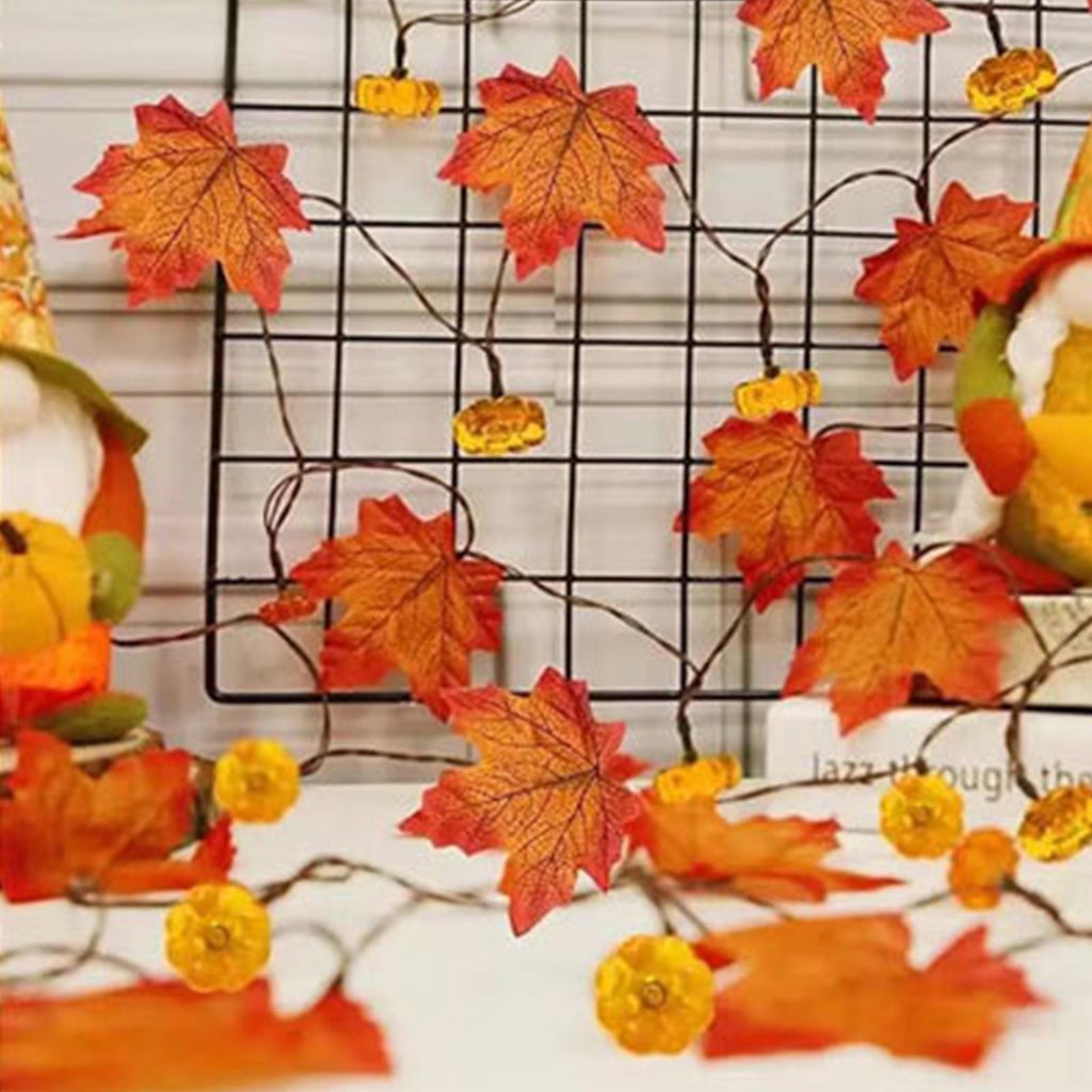 Darzheoy Fall Pumpkin Garland Lights Fall Decorations Realistic Larger Maple Leafed String Light, Fall Lights Battery Operated Indoor Home Outdoor Thanksgiving Christmas Decor
