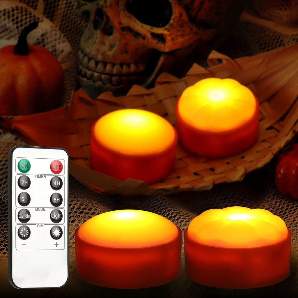 Deago Halloween LED Pumpkin Lights with Remote and Timers Battery Operated Orange Jack-O-Lantern Lights Flameless Candles for Halloween Decorations