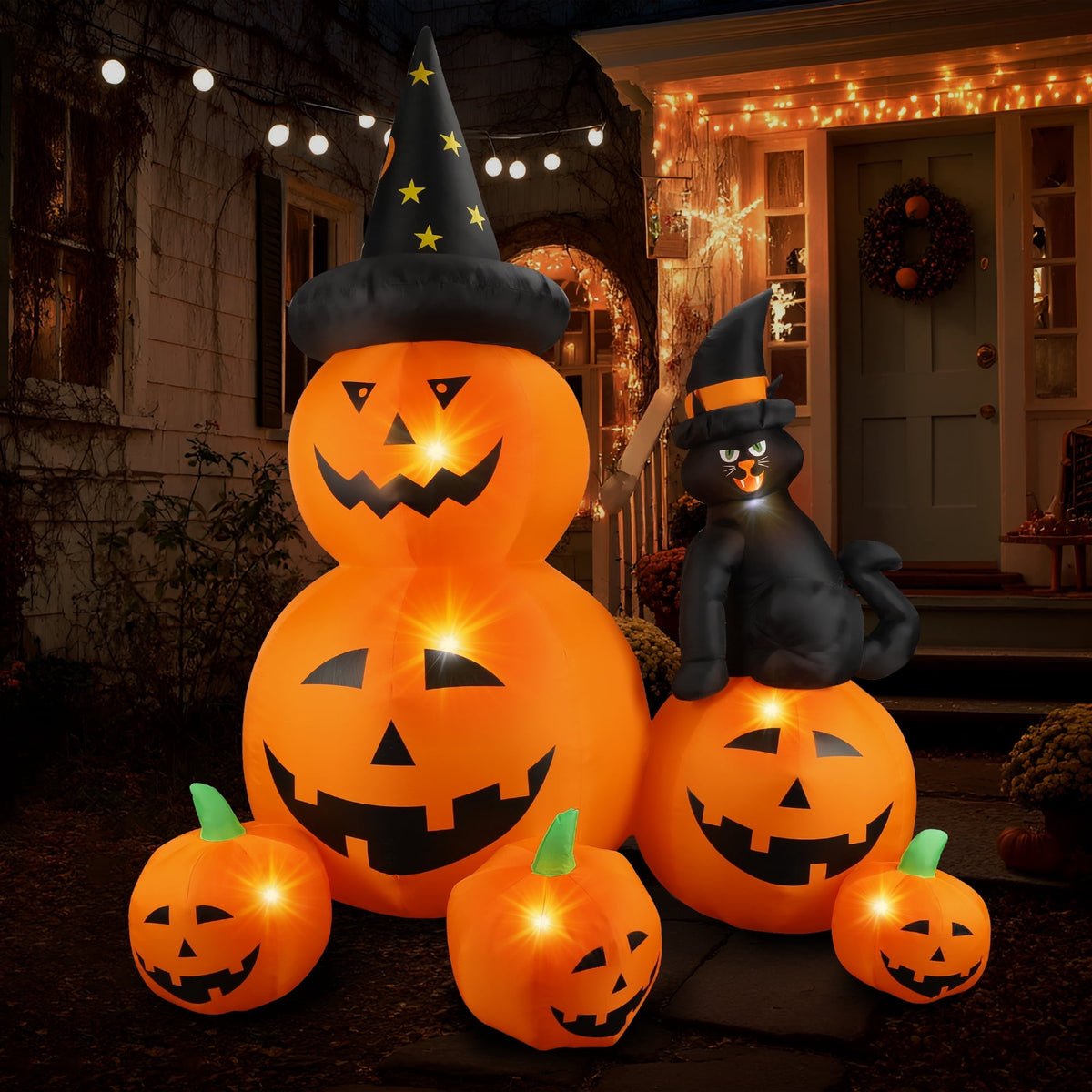 MAGOTAN 9 FT Halloween Inflatables Archway Outdoor Decorations Pumpkin Ghost Archway Halloween Inflatable Blow Up Pumpkin Tombstone Decoration Build-in LED Lights