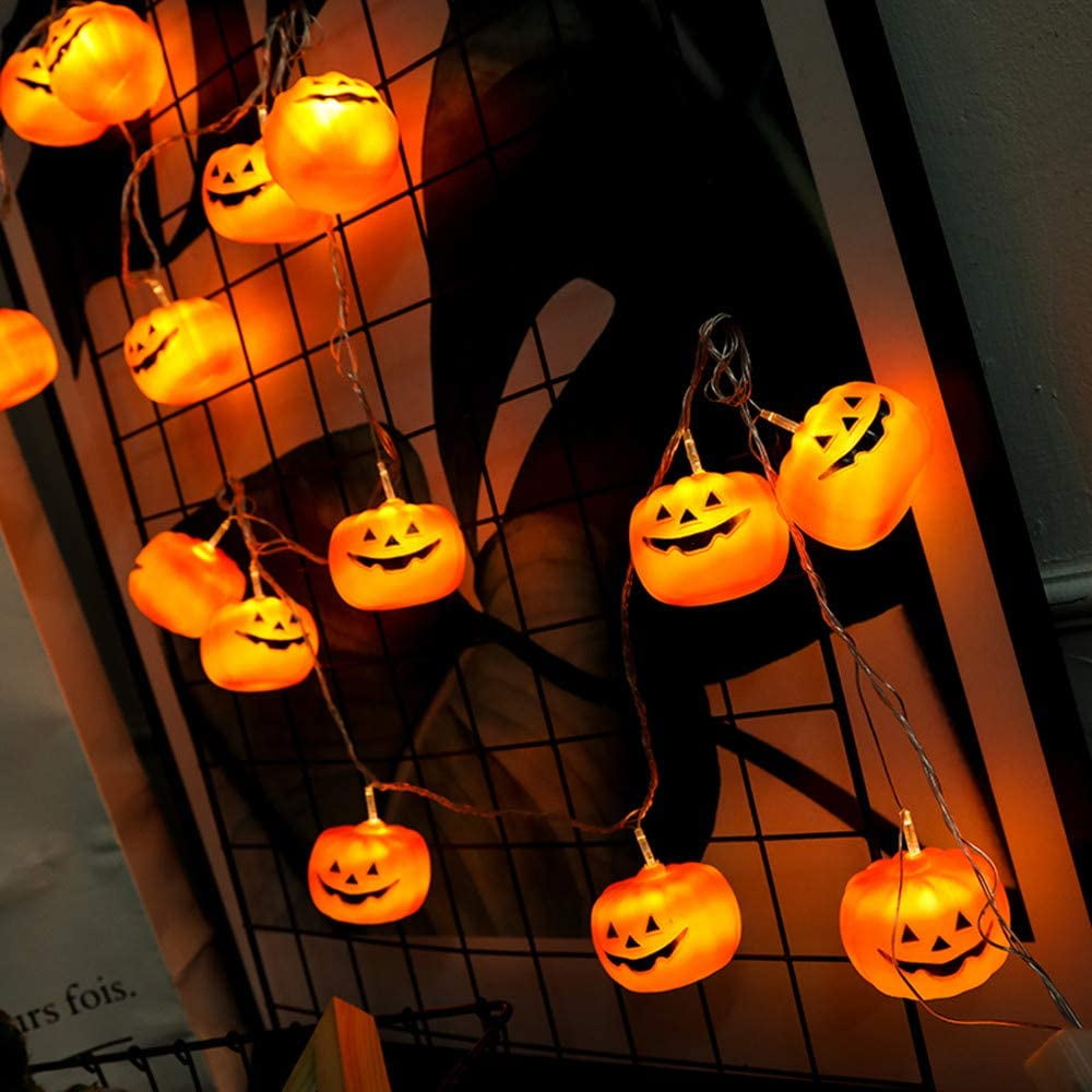 2 Pack - Halloween String Lights (40 Bulbs), LED Pumpkin Jack-O-Lantern Indoor Decoration, Orange Holiday Bulbs for Outdoor Décor, 8 Modes Lights (2*20 Pumpkin Lights, 23 feet, each)