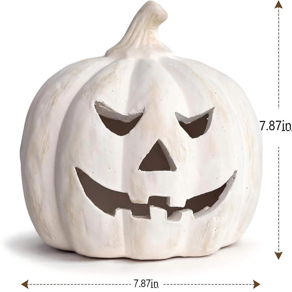 Fall Decorations for Home - Halloween Decor Indoor - 7.87" H White Handmade Resin Pumpkin Jack O' Lantern with Flameless Candle - Outdoor Decoration for Front Door Porch Mantel Kitchen Living Room