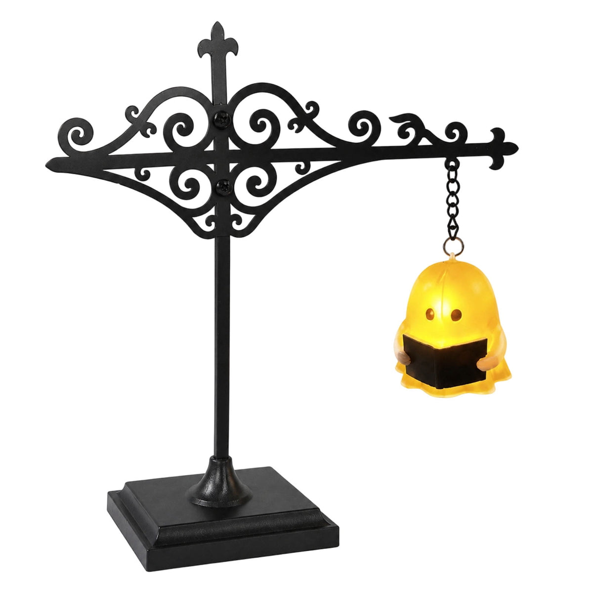 LOWLHOME Halloween Blow Mold Ghost with Black Cat, Halloween Glowing Spooky Decor Cute LED Lamp, Ghost Pumpkin Night Light, Shelf Battery Operated Table Ornament, 11.8"