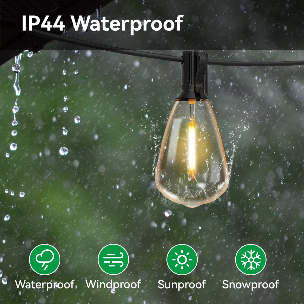 DAYBETTER 100ft Outdoor String Lights, with 24 Edison Vintage Shatterproof Bulbs, ST38 Waterproof Hanging Lights, Connectable and Dimmable Lights for Yard Patio