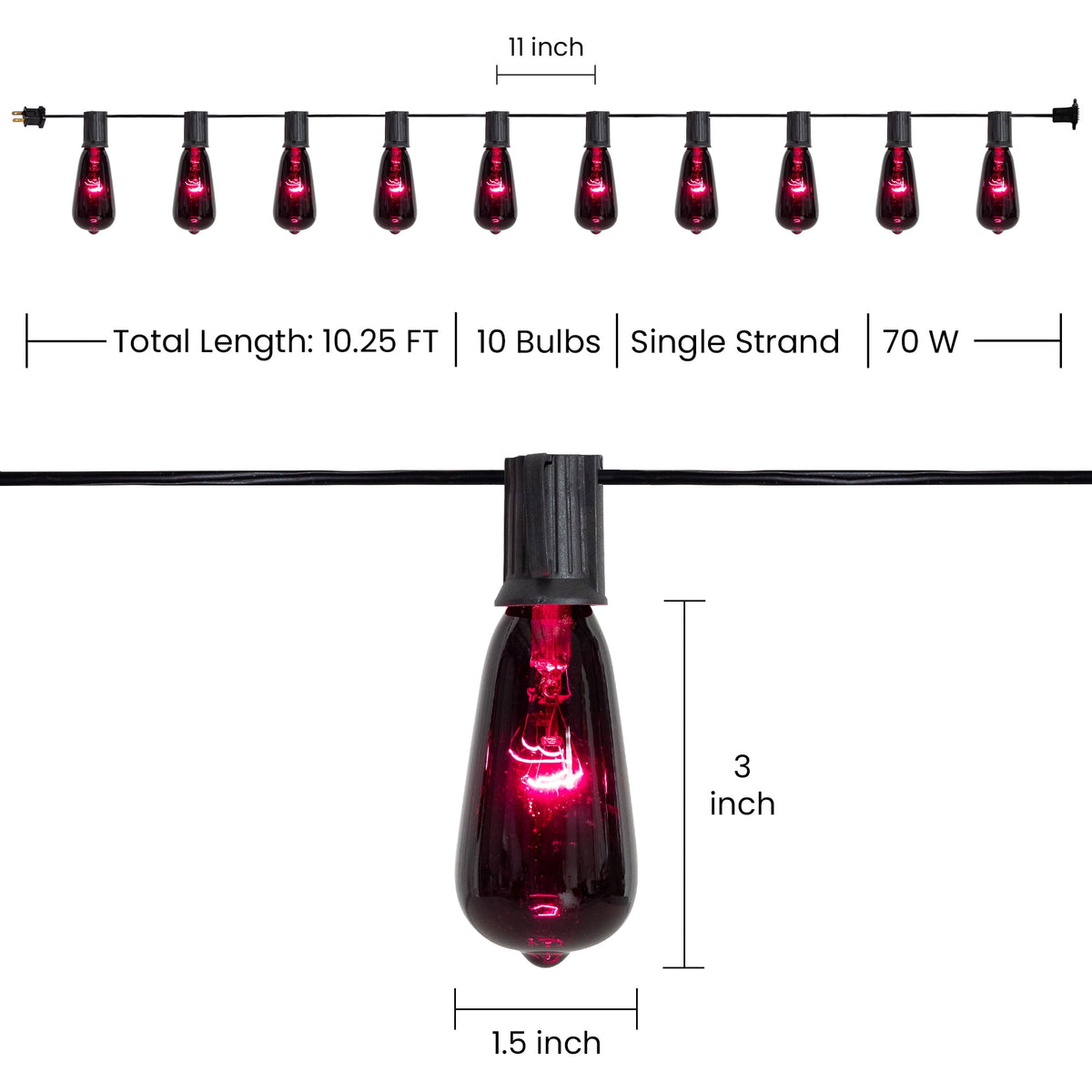 Northlight Edison Style Halloween Lights - Purple - 9' Black Wire - 10ct