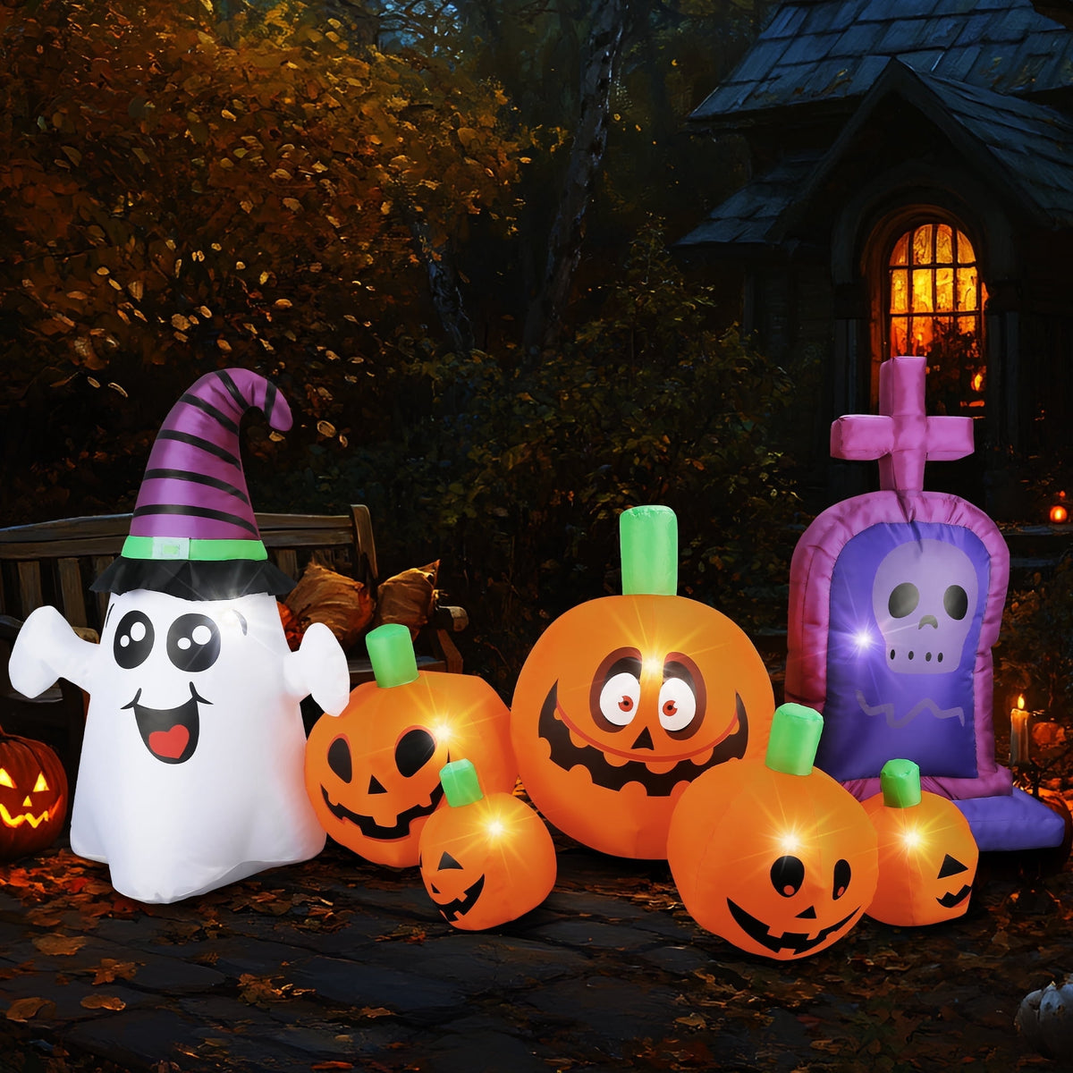 MAGOTAN 5 FT Halloween Inflatables Cape Pumpkin Outdoor Decorations Cape Pumpkin Halloween Inflatable Blow Up Halloween Cape Pumpkin Decoration Build-in LED Lights